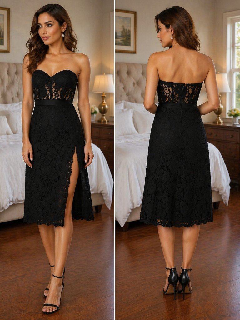 Fame & Partners Black Lace Mariposa Midi Dress $349